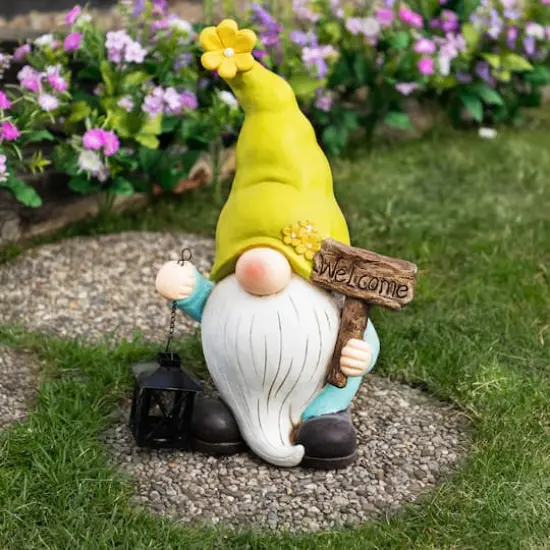 17.75" Welcome Gnome with Lantern Outdoor Garden Statue {3}