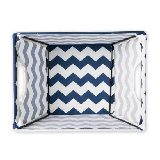 Nautical Blue Polyester Chevron Trapezoid Bin {4}