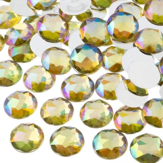 John Bead 16mm AB Acrylic Round Flat Back Rhinestones, 200ct. Yellow AB {1}