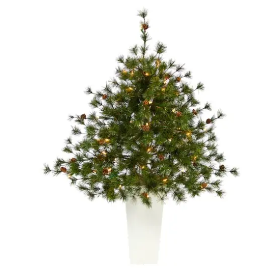 3.5ft. Pre-Lit Colorado Mountain Pine Artificial Christmas Tree in White Tower Planter, Clear Lights {1}