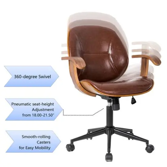 Glitzhome&reg; 38" Leatherette Gaslift Adjustable Swivel Office Chair Russet {6}