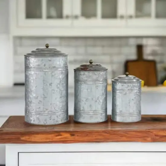 Gray Farmhouse Decorative Metal Cannister Set {5}