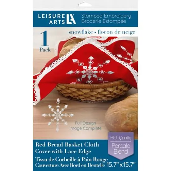 Leisure Arts&reg; Snowflake Bread Basket Red Cloth Cover Stamped Embroidery Kit {1}