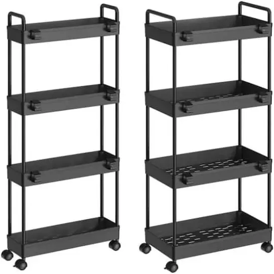 Black 4-Tier Slim Storage Cart Set {1}