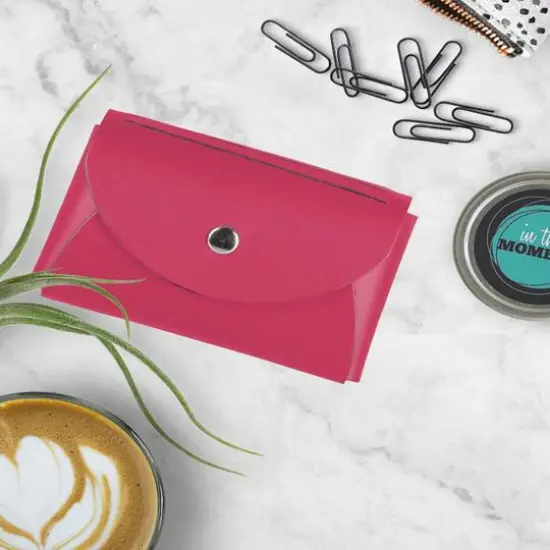 JAM Paper Italian Leather Business Card Holder Case with Round Flap Fuchsia Pink {7}