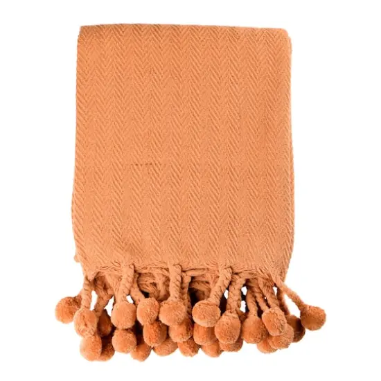 Hello Honey&reg; Woven Cotton Pom Pom Throw Rust {1}
