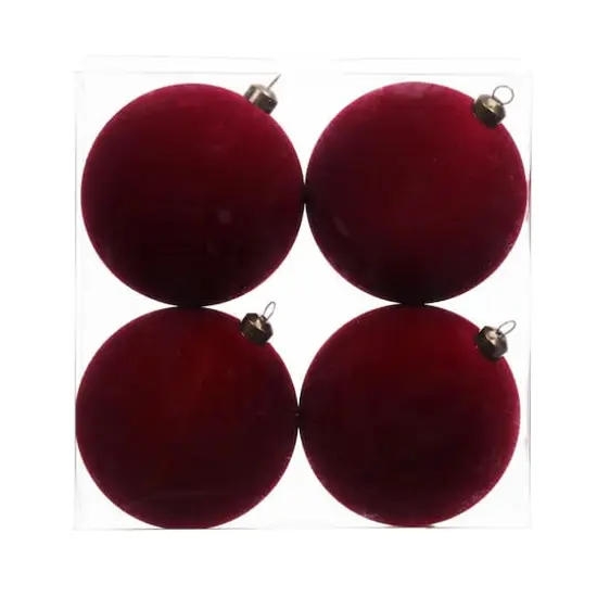 4 Pack 3.8" Flocked Shatterproof Ball Ornaments by Ashland&reg; Burgundy {1}