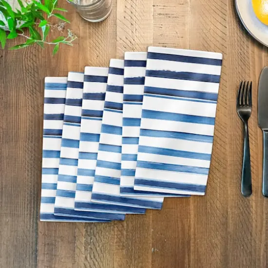 Watercolor Blue Stripes Cotton Twill Napkin {4}