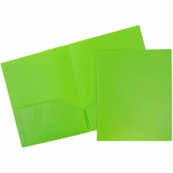 JAM Paper 9.5" x 11.5" Plastic 2-Pocket POP Folder Lime Green {1}