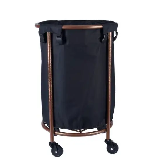 Household Essentials Round Laundry Basket with Wheels Black {1}