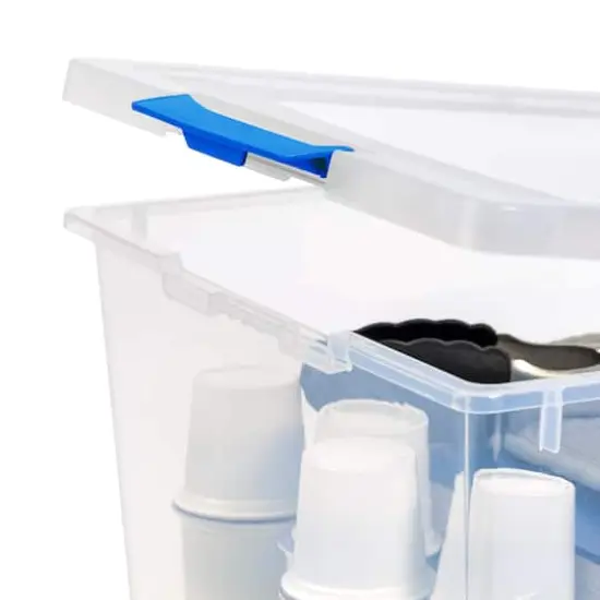 IRIS&reg; 12qt. Clear Deep Storage Boxes with Lids & Blue Latches, 4ct. {4}