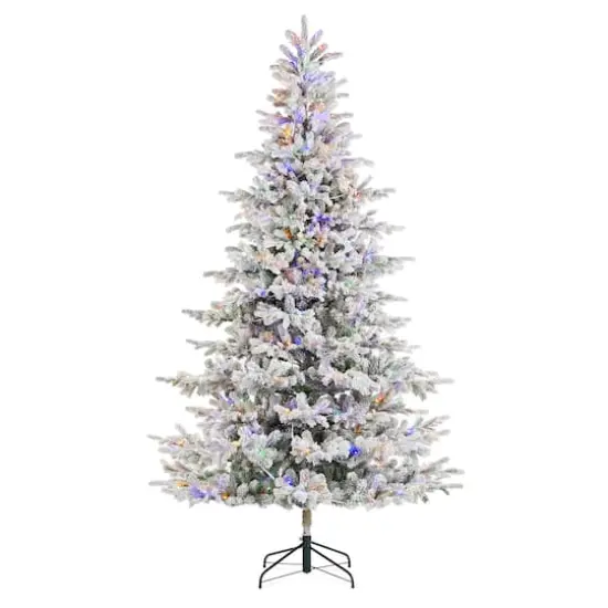Glitzhome&reg; 9ft Pre-Lit Flocked Full Fir Artificial Christmas Tree, Multicolor LED Lights {1}