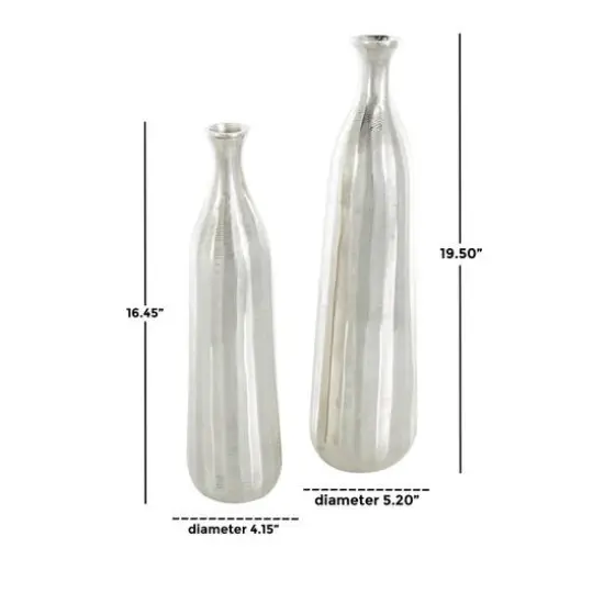 Silver Decorative Aluminum Vase Set with Wavy Accents & Textured Ridges {8}