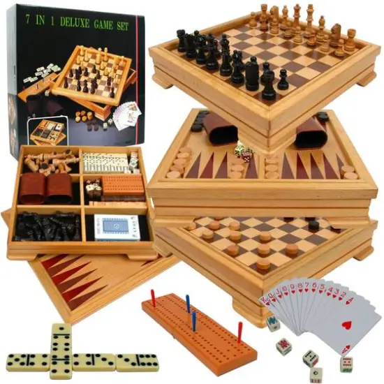 Toy Time 7-in-1 Deluxe Wood Board Game Set {6}