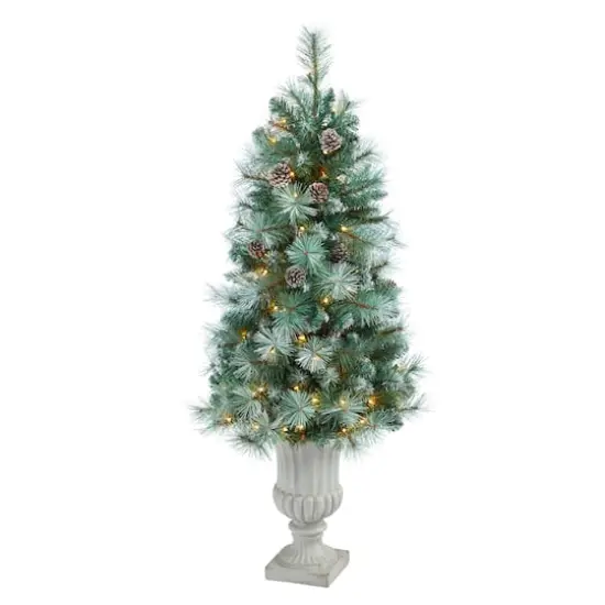 4.5ft. Pre-Lit Frosted Tip British Columbia Mountain Pine Artificial Christmas Tree In Decorative Urn, 100 Clear Lights {1}