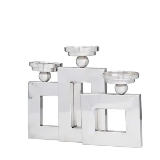 Silver Stainless Steel Modern Candle Holder, 11" x 14" x 6" {3}