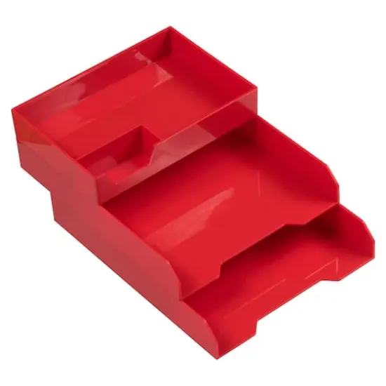 JAM Paper Red Stackable Office Desk Supply & Paper Organizer Set {3}