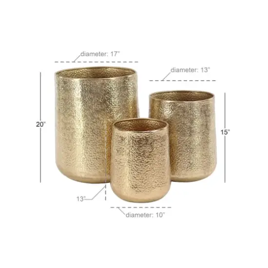 Set of 3 Gold Aluminum Glam Planter, 12", 16", 20" {8}