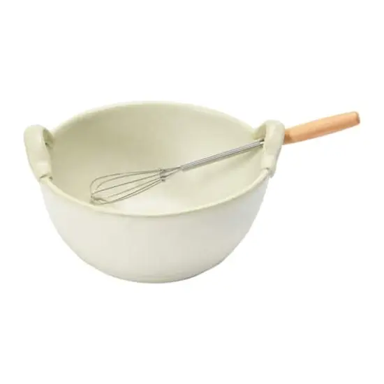 Hello Honey&reg; 3.75" Cream Stoneware Batter Bowl & Whisk {5}
