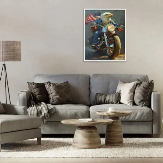 Stupell Industries Patriotic Eagle Motorcycle Framed Giclee Art White {3}