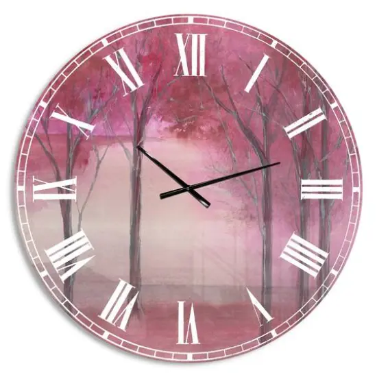 Designart 'Pink Forest Farmhouse Wall Clock {1}