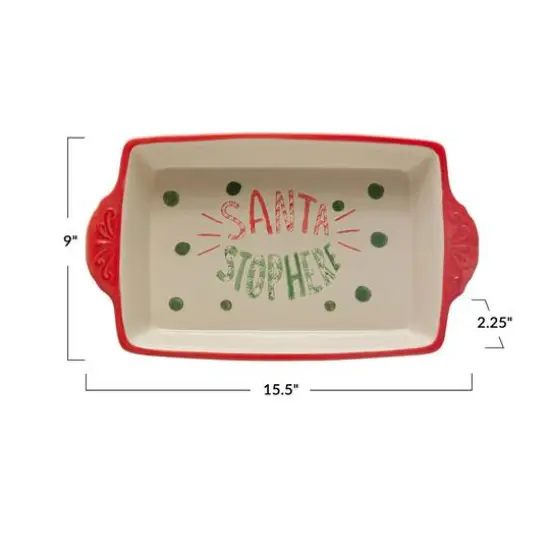 Hello Honey&reg; 2.5qt. Santa Stop Here Hand-Painted Stoneware Baker with Handles {5}