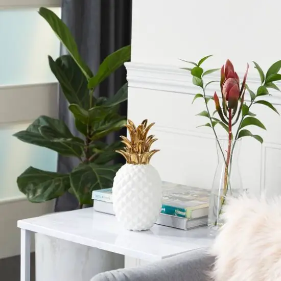 CosmoLiving by Cosmopolitan White Porcelain Modern Decorative Pineapple, 10" x 4" x 4" {8}