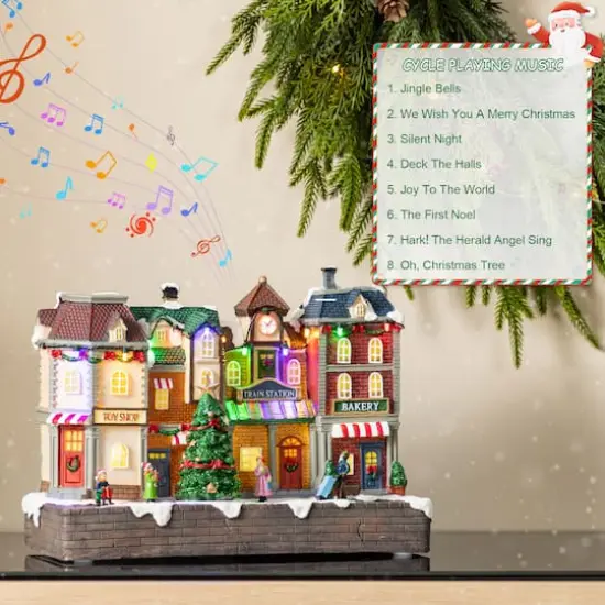Glitzhome&reg; 13.75" Lighted Christmas Train station Resin Village with Movement and Music {3}
