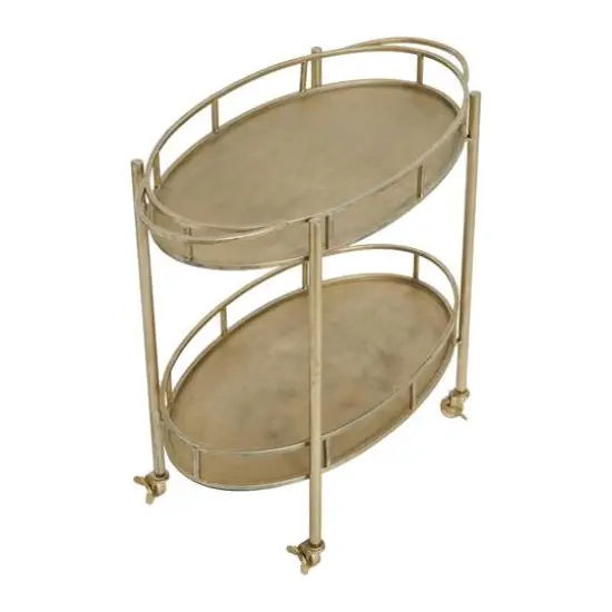 Hello Honey&reg; 30" Beige 2-Tier Metal Bar Cart With Locking Caster Wheels {8}