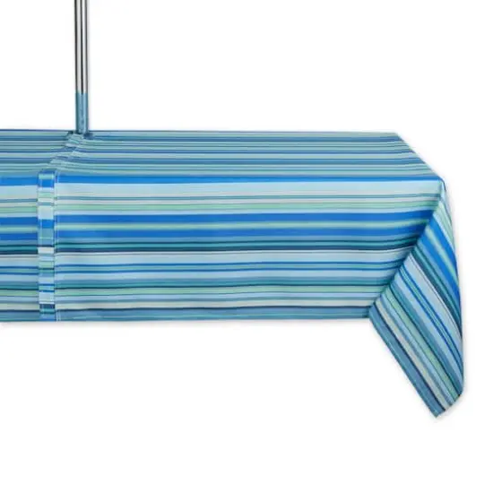 Blue Ocean Stripe Print Outdoor Tablecloth with Zipper, 60" x 84" {1}