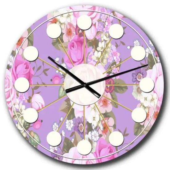Designart 'Pattern With Country Roses Mid-Century Modern Wall Clock {3}