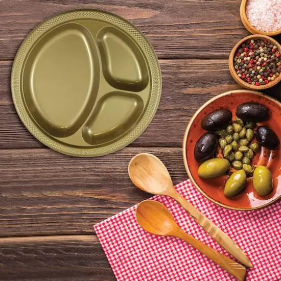JAM Paper 10.25" Divided Plastic Party Plates, 20ct. Gold {5}