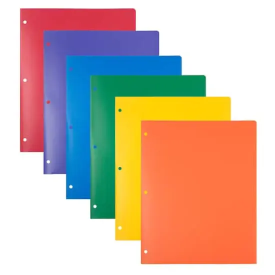 JAM Paper Primary Color Heavy Duty Plastic 3-Hole School Folders with Pockets, 6ct. {1}