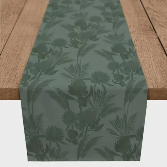 90" Tones Protea Blooms Cotton Twill Runner Emerald {1}