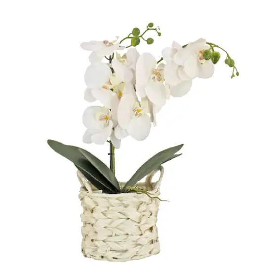 21" Pink Orchid Flower In White Basket {1}
