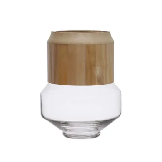 Hello Honey&reg; 12" Natural Glass Vase with Removable Acacia Wood Collar {1}