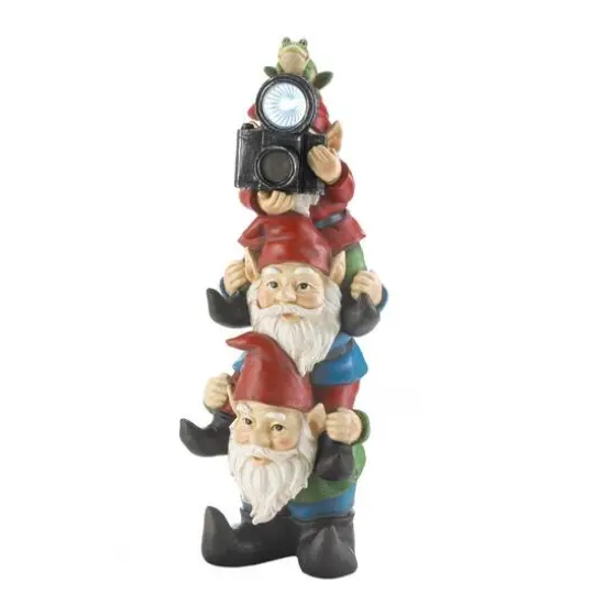 15.5" Stacked Gnomes Solar Figurine {3}