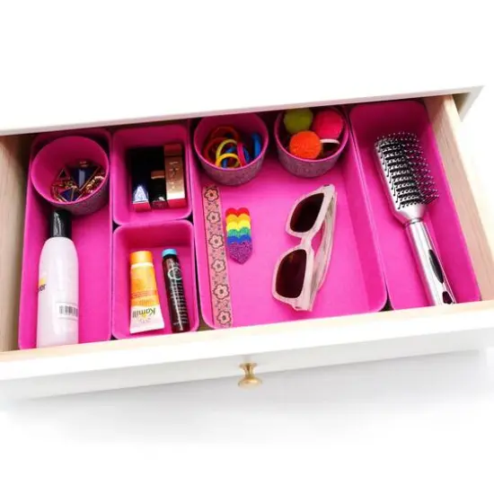 Welaxy 8 Piece Felt Round Cups & Trays Drawer Organizer Set Hot Pink {6}