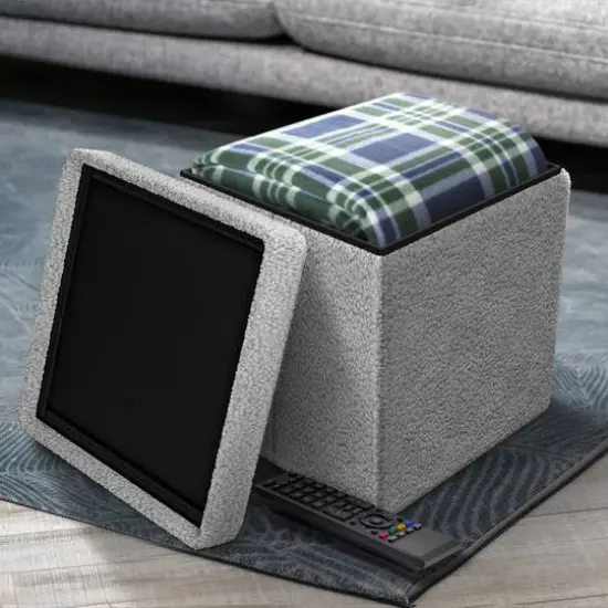Sorbus Teddy Storage Ottoman Cube Gray {3}