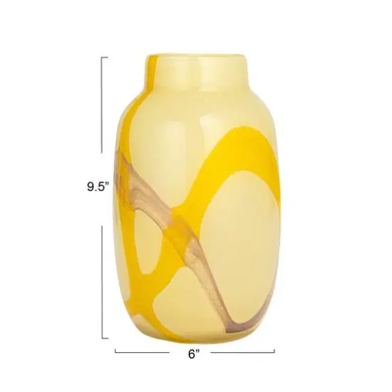 Hello Honey&reg; 9.5" Yellow & Purple Decorative Glass Vase with Abstract Design {7}