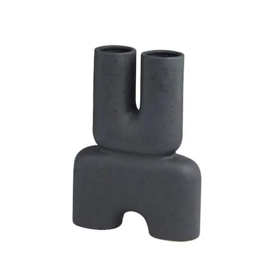 15" Black Ceramic U-Shaped Abstract Vase {1}