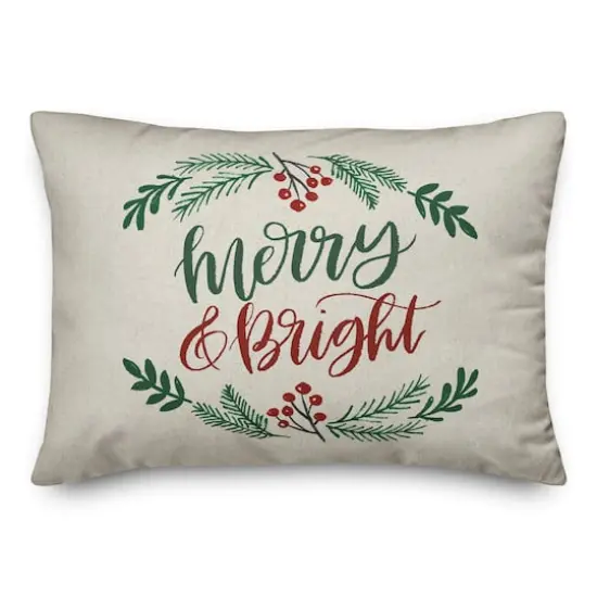 Merry and Bright Script 20" x 14" Spun Poly Pillow {1}