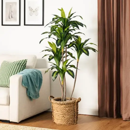Glitzhome&reg; 4.5ft. Faux Dracaena Fragrans Plant in Pot {6}