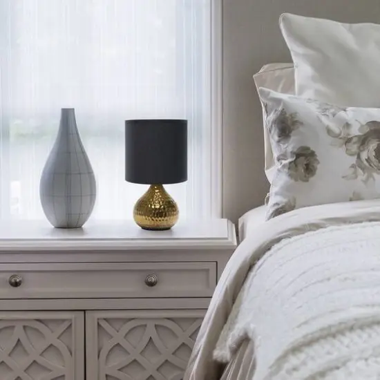 Simple Designs Hammered Gold Table Lamp Black {4}