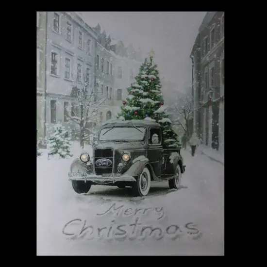 LED Lighted Ford Truck Merry Christmas Canvas Wall Art {4}