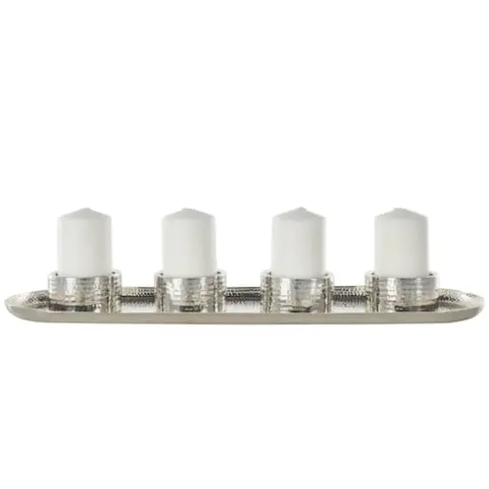 26" Stainless Steel 4 Candle Candelabra with Attached Tray Silver {1}