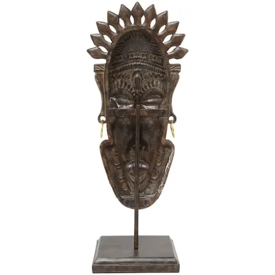 22" Brown Primitive African Mask Sculpture {5}