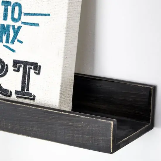 Black Floating Wooden Wall Shelves Set {5}