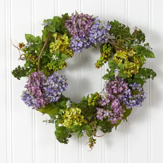 24" Green & Purple Hydrangea Wreath {3}