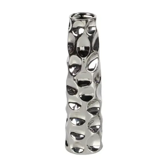 12" Silver Ceramic Abstract Glam Vase Set {6}